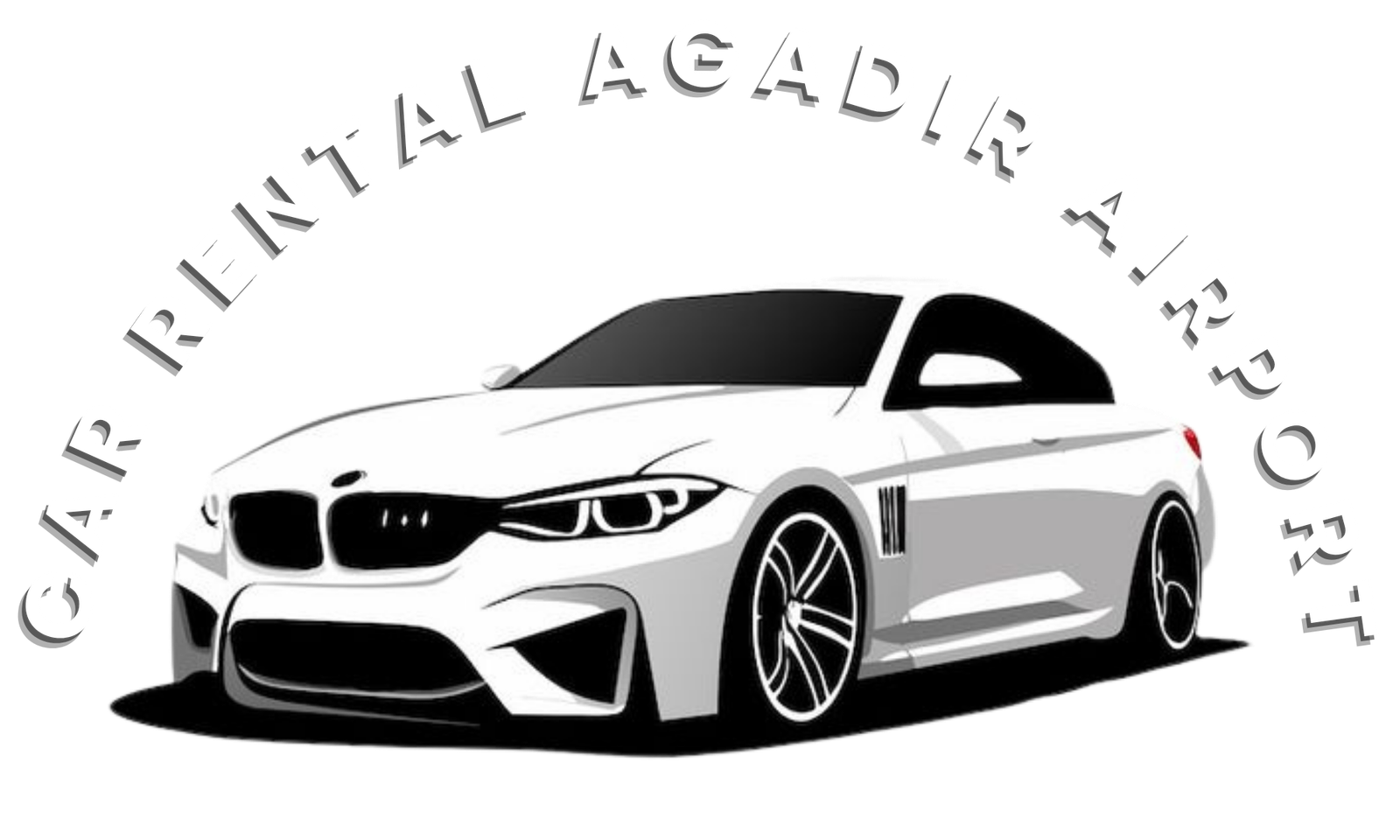 logo Car Rental Agadir Airport with white sports car design